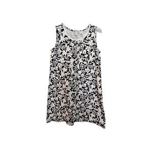 Lands End Tank Dress Black White Floral Print Hibiscus Womens M/P 10-12